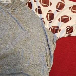 Heather Gray Long Sleeve Top with Football Print Sleeves